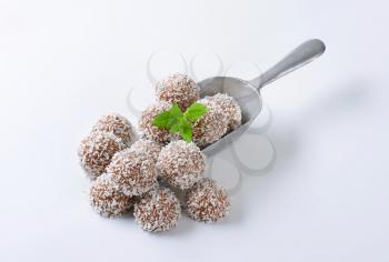 Chocolate truffles rolled in coconut flakes