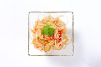 Pickled cabbage salad in a small glass bowl