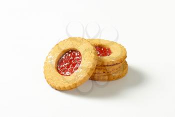 Shortbread cookies filled with red currant preserve called Linzer Eyes
