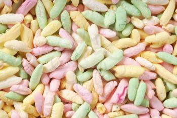 detail of sugar coated colored puffed rice