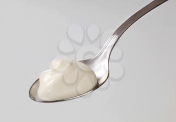 Spoonful of smooth plain yogurt