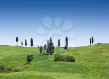 Green fields and meadows near Volterra, Tuscany, Italy