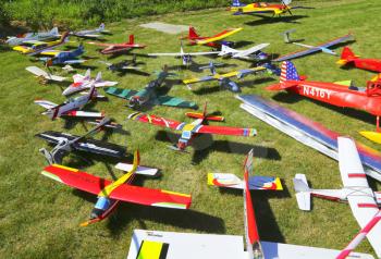 Various model airplanes on lawn