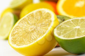 detail of halved lemon and lime