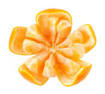 peeled ripe tangerine on white background