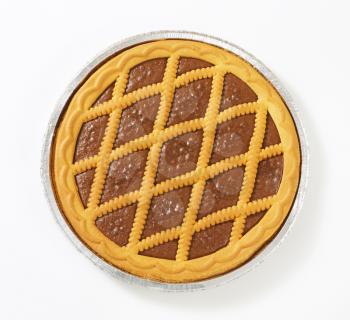 Lattice topped chocolate tart - overhead