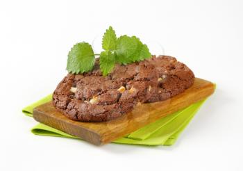 Chocolate nut fudge cookies, also called chocolate rads, on cutting board