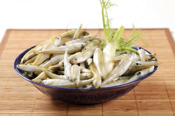Bowl of fresh anchovies and fennel