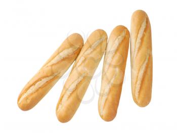 small french baguettes on white background