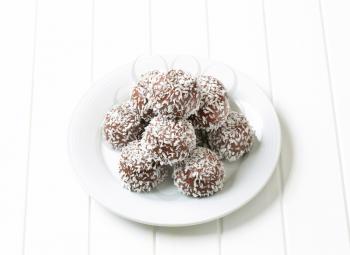 No-bake chocolate balls rolled in coconut