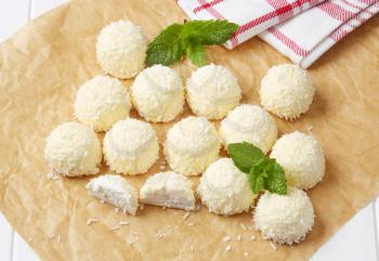 White Chocolate and Coconut Truffles on parchment paper