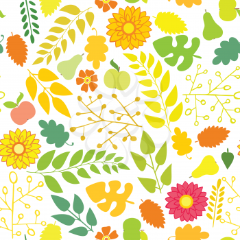 Seamless pattern with flowers and foliage on a white background
