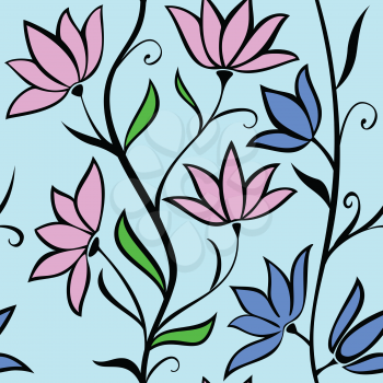 Seamless pattern with flowers on a blue background