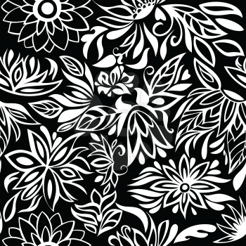 Pattern white flowers on black