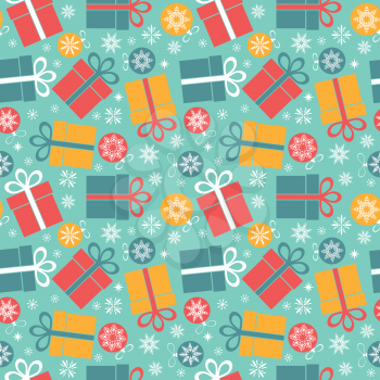 Seamless vector pattern with gifts on a blue background