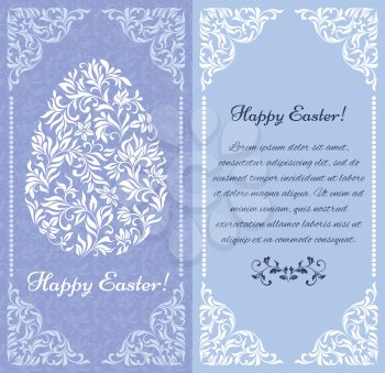 Elegant greeting postcard for Easter.  Egg from floral ornament. There is a place for text