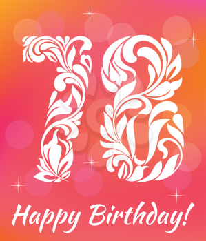 Bright Greeting card Template. Celebrating 78 years birthday. Decorative Font with swirls and floral elements.