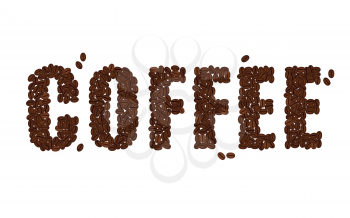 The word COFFEE written with Coffee Beans isolated on a white background. Vector format