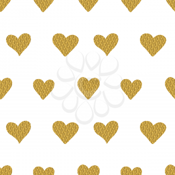 Seamless pattern with golden glitter hearts isolated on a white background. 