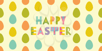 Happy easter. Trendy geometric font in memphis style of 80s-90s. Easter eggs with different geometric ornaments