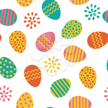 Seamless pattern. Easter eggs with different hand drawn ornaments isolated on the white background. 