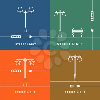 Set 4 vector street lights and socket icon.