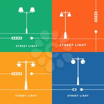 Set 4 vector street lights and socket icon.