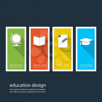 Four colored icons depicting items for education.