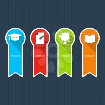 Four colored icons depicting items for education.
