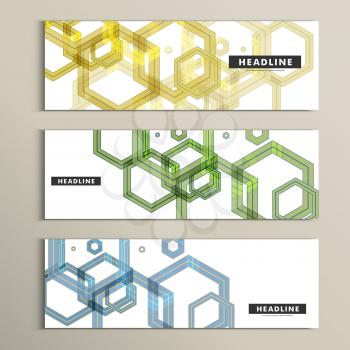 Set vector background of large colored hexagons.
