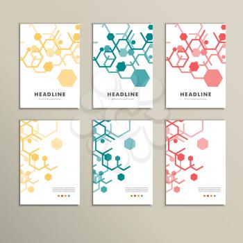 Set of six book covers the background hexagons.
