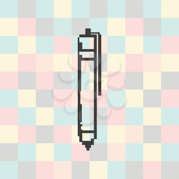 Vector pixel icon pen on a square background.