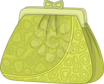 Female green purse for money with abstract patterns. Vector