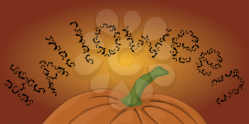 Halloween word composed of bats and pumpkin. Vector