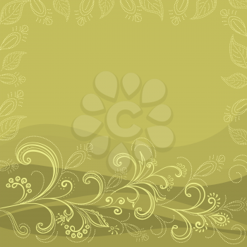 Abstract green and yellow background with floral pattern. Vector