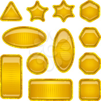 Set gold icons, computer buttons different forms on white background. Vector eps10, contains transparencies