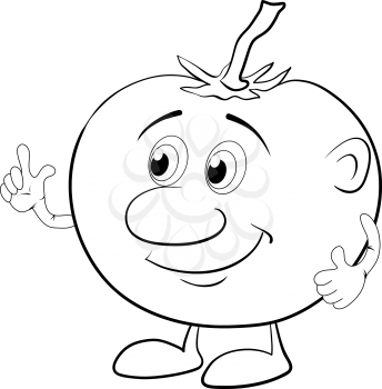 Cartoon, vegetable, character tomato, black contour on white background. Vector illustration