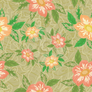 Seamless background with flowers and leaves dahlia. Vector
