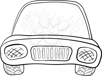 Cartoon: car, monochrome contours on white background. Vector