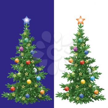 Christmas holiday fir tree with decorations: balls and stars, isolated. Eps10, contains transparencies. Vector