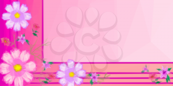 Rectangular Pink Background for Your Text with Colorful Low Poly Floral Pattern. Vector