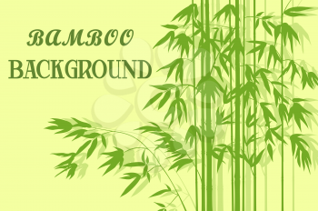 Bamboo Stems with Leaves Green Silhouettes on Yellow Background. Vector