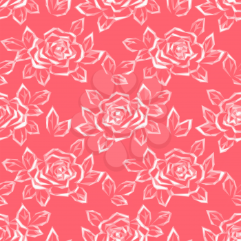 Floral Background with Flower Rose Pictogram, Low Poly Pattern. Vector