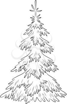 Christmas Fir Trees, Symbolical Pictogram, Black Contours Isolated on White Background. Vector