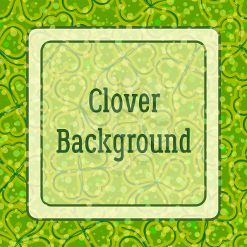 Saint Patrick Holiday Background, Green and Yellow Contour Clover Plants with Four Leaves, Luck Symbol, and White Frame. Vector