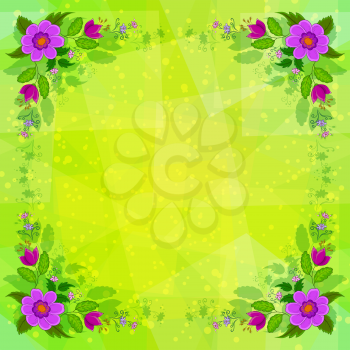 Frame from Lilac Flowers and Green Leafs on Abstract Green Background.