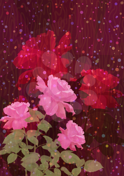 Red and Pink Rose Flowers, Holiday Background. Vector