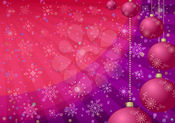 Christmas holiday background: balls, snowflakes and rays. Eps10, contains transparencies. Vector