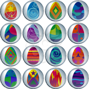 Easter eggs buttons, with various colour patterns, holiday symbol, eps10, contains transparencies. Vector