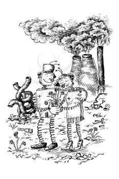 The Humorous illustration, love between robot